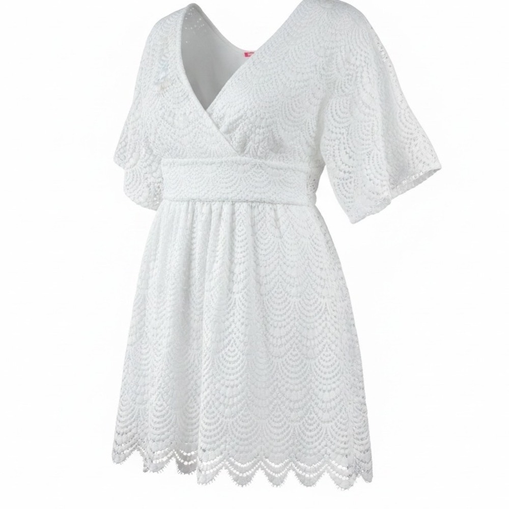 Lilly Pulitzer Parigi Skort Romper M Resort White Scalloped Lace Surplice Bridal
